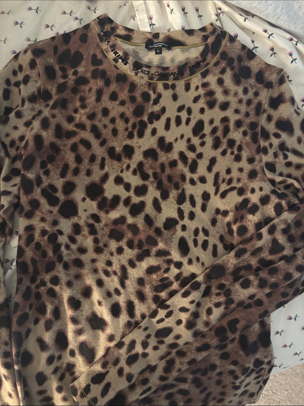 SKIMS exclusive Dolce & Gabbana Brown Leopard Print Long Sleeve Top